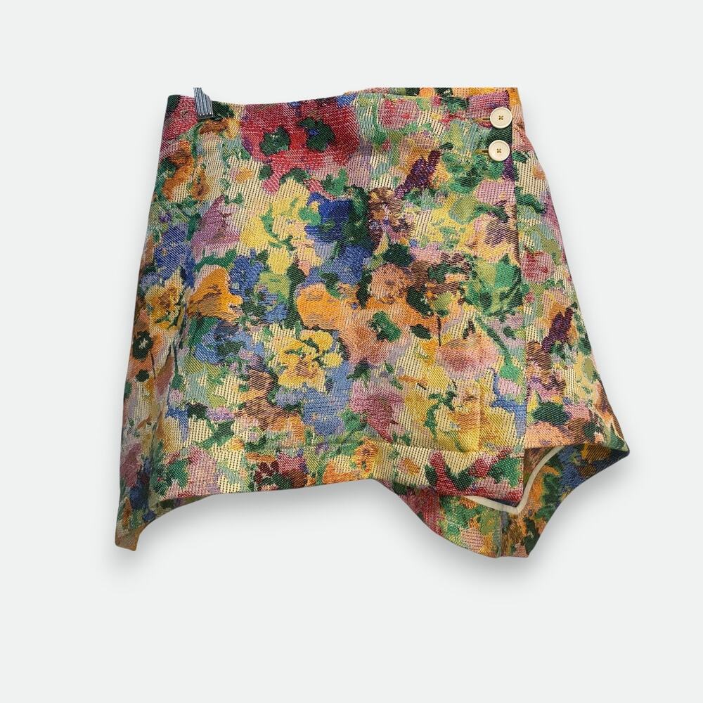 Benjamin Benmoyal Wrap Mini Skirt S Floral Jacquard Tapestry Coquette